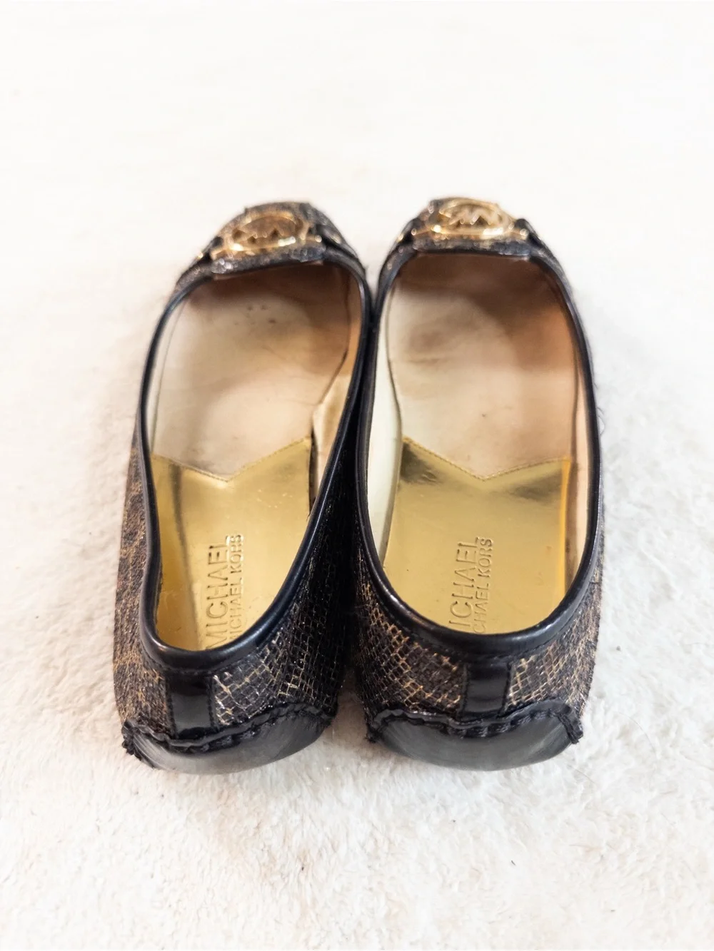 Michael Kors Black & Bronze Logo Ballet Flats Women’s Size 9.5